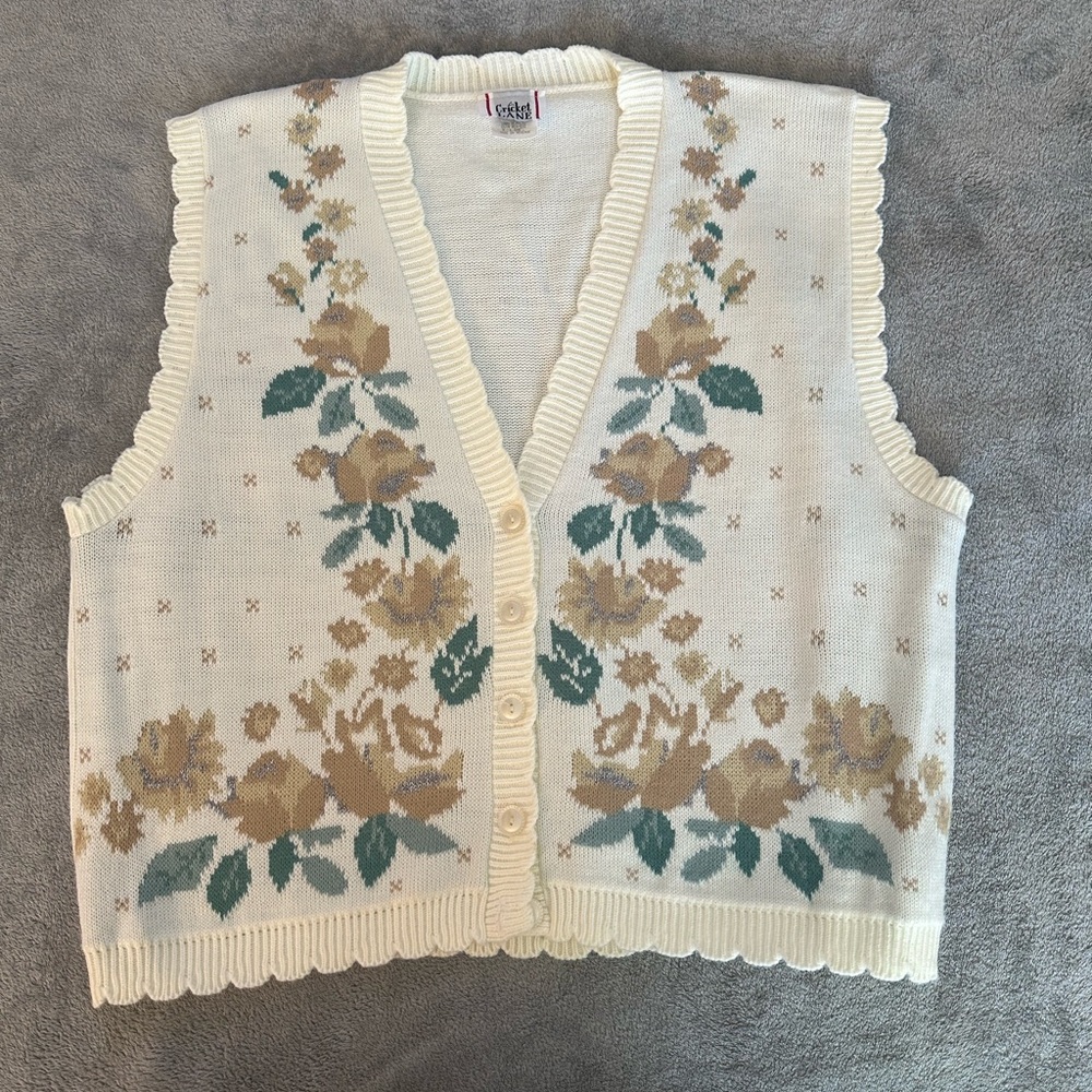 Vintage Cricket Lane Knit Sweater Vest; Womens X-Large; Floral; Grandma; USA